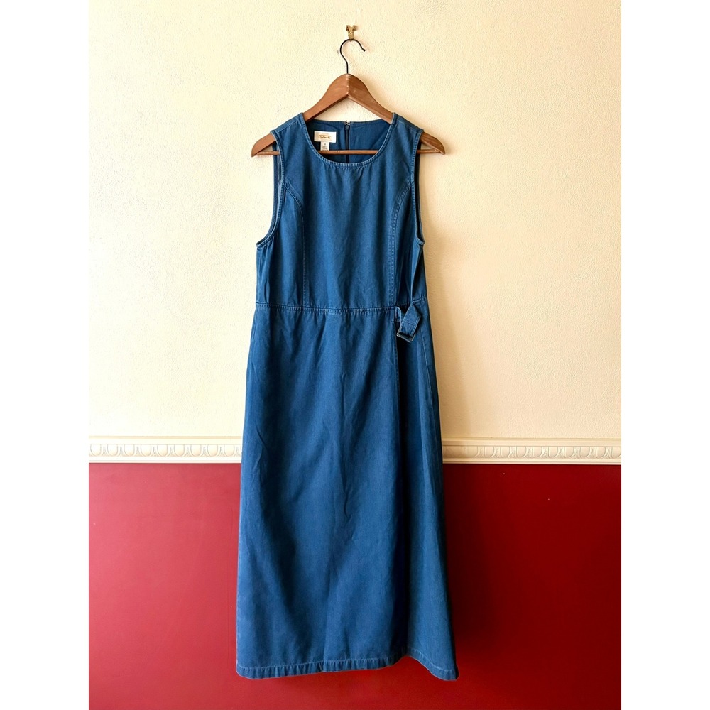 Vintage Talbots Denim Maxi Dress 100% Cotton Sleeveless Side Cinch Wrap Skirt 10 - Picture 8 of 12